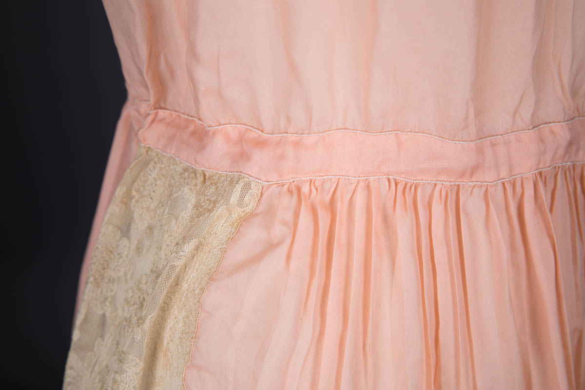 Peach Pleated Silk Crepe & Machine Embroidered Lace Step In, c. 1920s, Great Britain. The Underpinnings Museum. Photography by Tigz Rice
