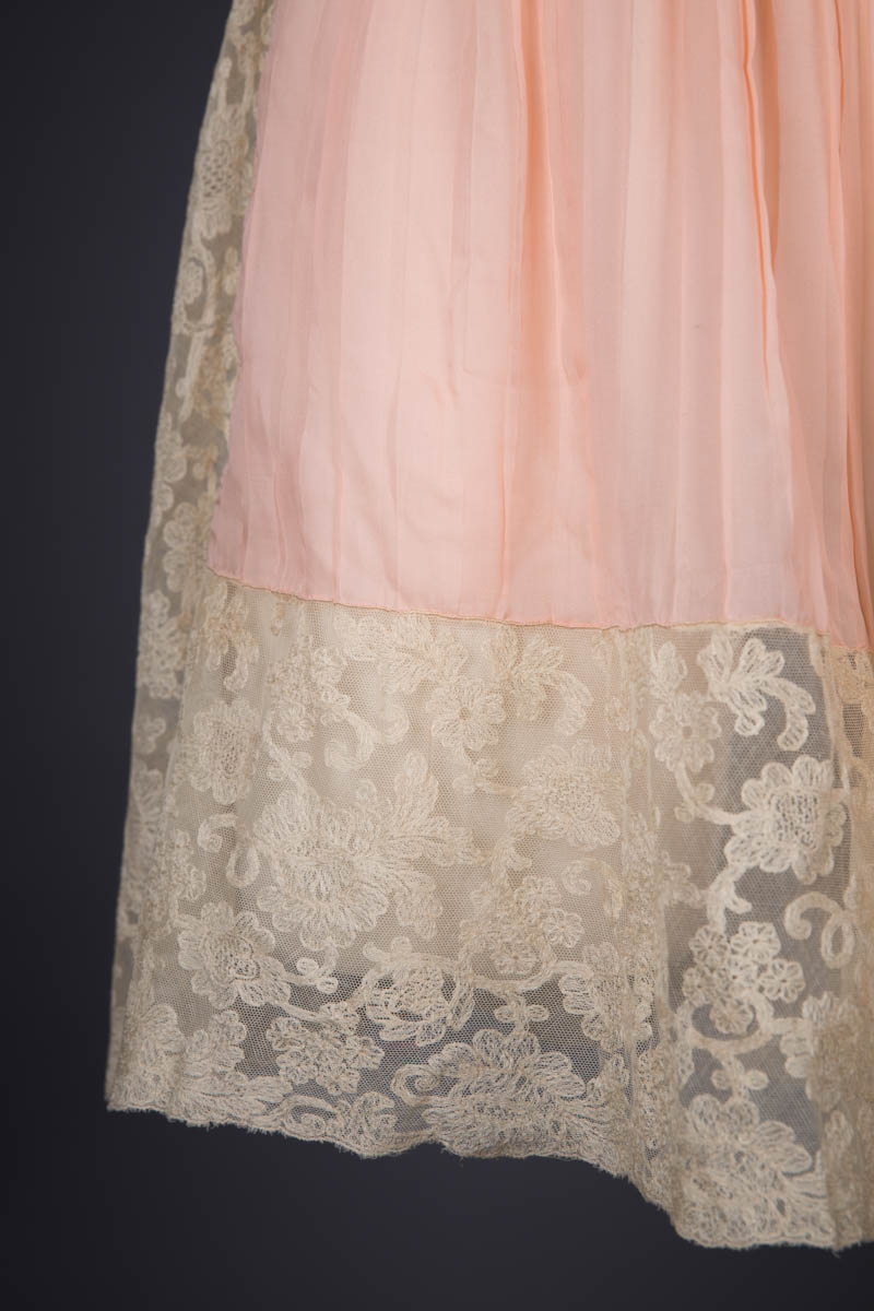 Peach Pleated Silk Crepe & Machine Embroidered Lace Step In, c. 1920s, Great Britain. The Underpinnings Museum. Photography by Tigz Rice