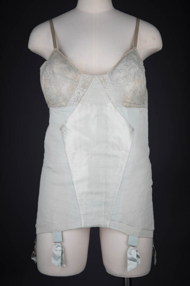 Ice Blue Lace, Satin & Stretch Mesh Corselet By Cadolle, c. 1940s, France. The Underpinnings Museum. Photography by Tigz Rice