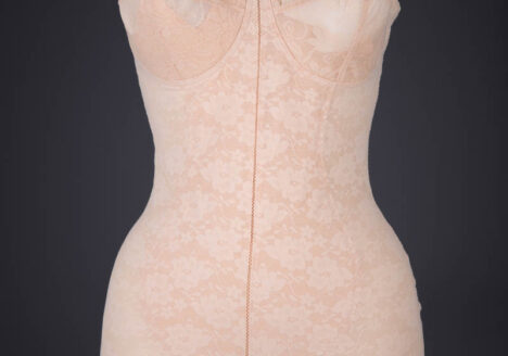 Beige Floral Lycra Mesh Shaping Bodysuit By Chantelle, c. 1960s, France. The Underpinnings Museum. Photography by Tigz Rice.