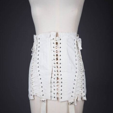 Cotton Twill Straight Front Corset With Corded Bust, Flossing Embroidery &  Star Engraved Busk