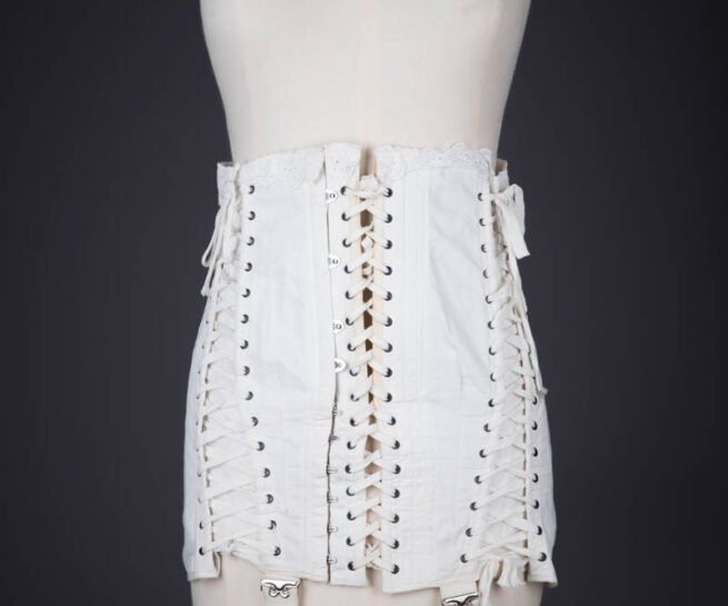 White Cotton Adjustable Maternity Corset By Gossard, c. 1914, USA. The Underpinnings Museum. Photography by Tigz Rice