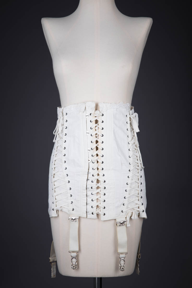 White Cotton Adjustable Maternity Corset By Gossard, c. 1914, USA. The Underpinnings Museum. Photography by Tigz Rice