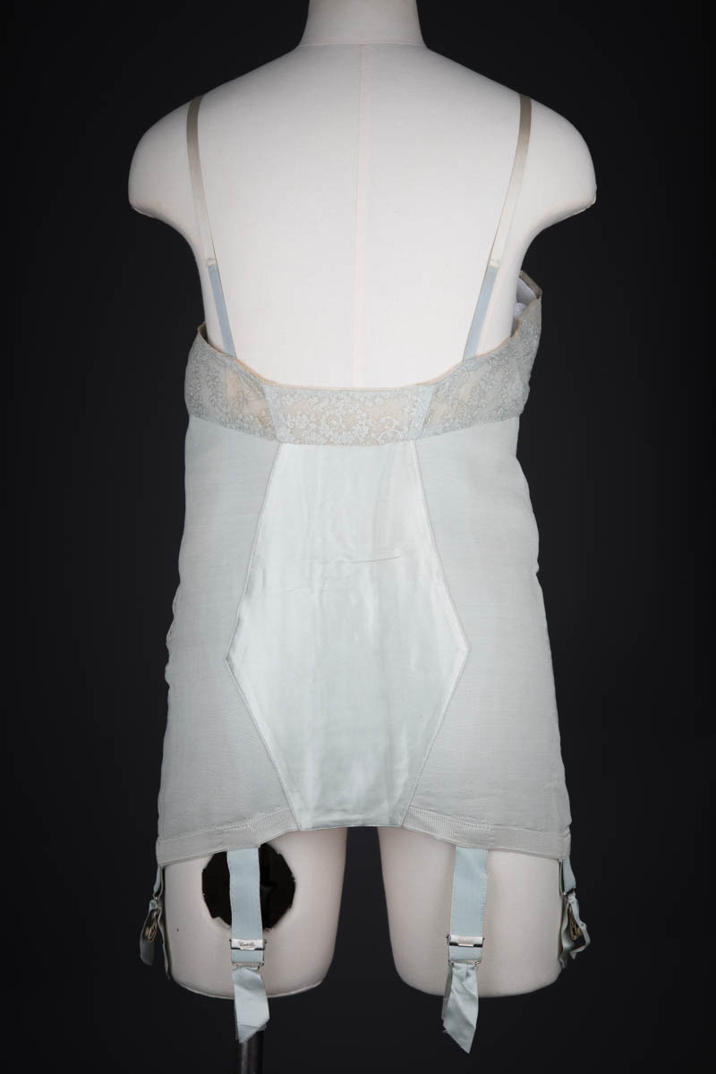 Ice Blue Lace, Satin & Stretch Mesh Corselet By Cadolle, c. 1940s, France. The Underpinnings Museum. Photography by Tigz Rice