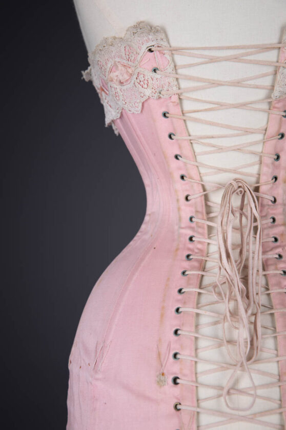 Pink Cotton Twill Longline Corset With Ribbon Slot Lace Trim | The ...