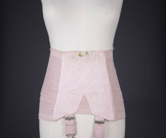 Tea Rose Geometric Brocade & Elastic Girdle By Kestos, c. 1930s, Great Britain. The Underpinnings Museum. Photography by Tigz Rice