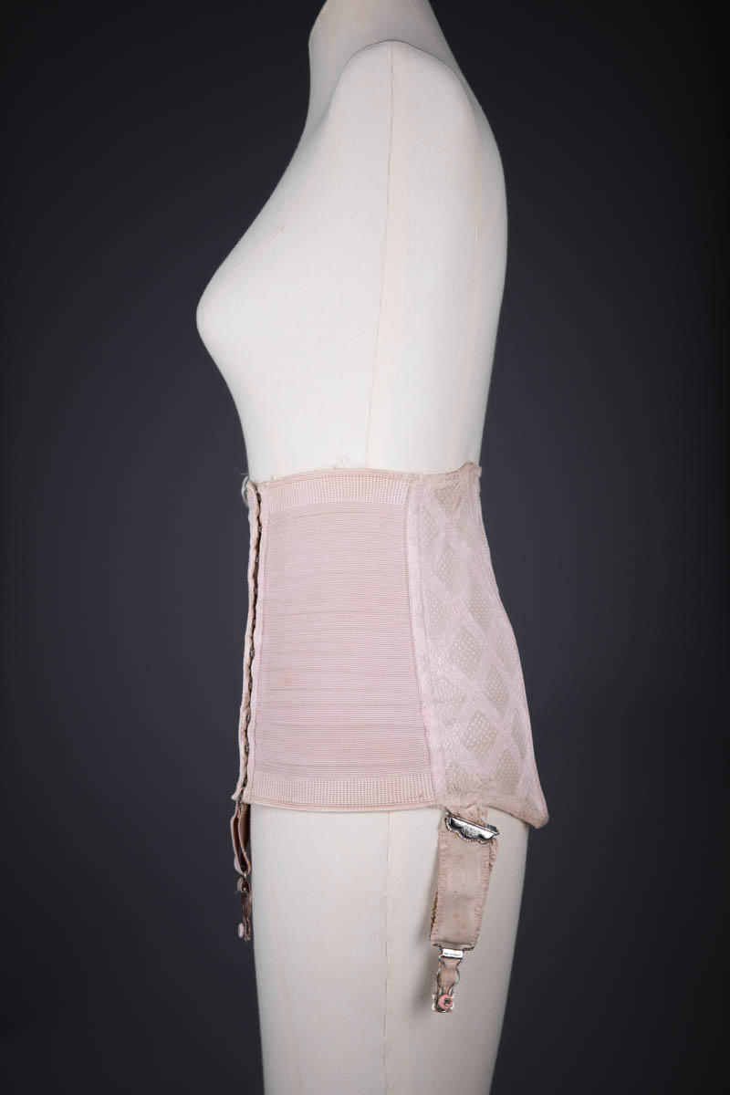 Tea Rose Geometric Brocade & Elastic Girdle By Kestos, c. 1930s, Great Britain. The Underpinnings Museum. Photography by Tigz Rice