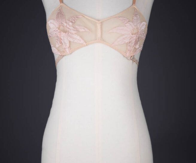 Floral Silk Appliqué Kestos Style Bra By Maryvon, c. 1930s, France. The Underpinnings Museum. Photography by Tigz Rice.
