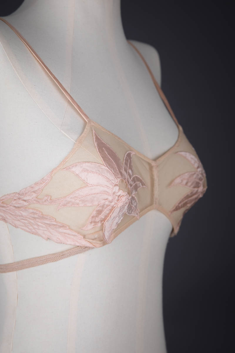 Floral Silk Appliqué Kestos Style Bra By Maryvon, c. 1930s, France. The Underpinnings Museum. Photography by Tigz Rice.
