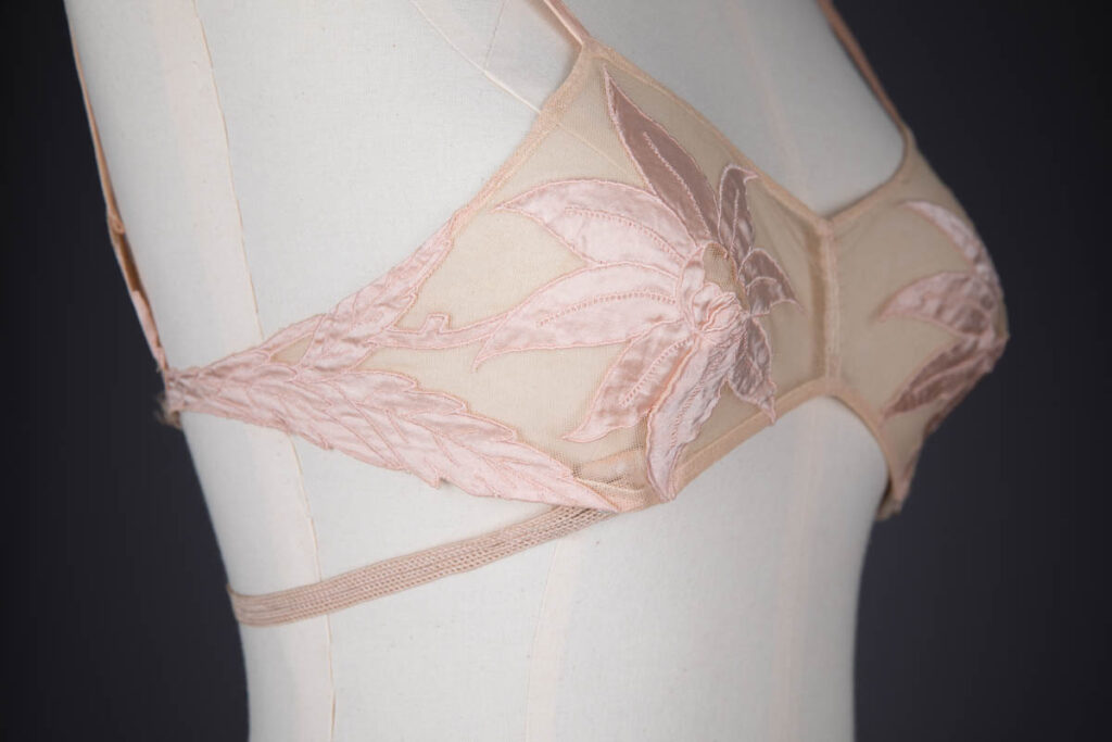 Floral Silk Appliqué Kestos Style Bra By Maryvon, c. 1930s, France. The Underpinnings Museum. Photography by Tigz Rice.