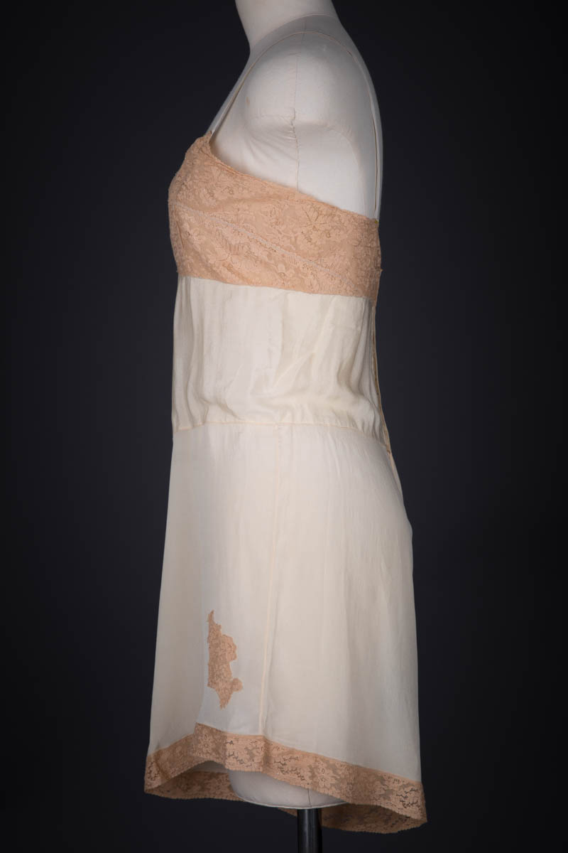 Cream Silk Crepe Step In Teddy With Lace Trim, c. 1920s, USA. The Underpinnings Museum. Photography by Tigz Rice