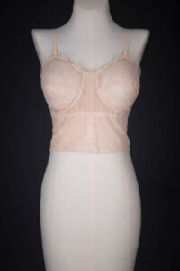 Tea Rose Machine Lace & Stretch Mesh Longline Bra By Cadolle, c. 1950s, France. The Underpinnings Museum. Photography by Tigz Rice