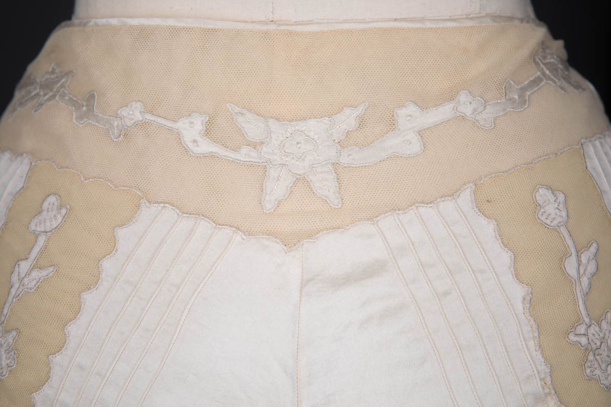 Ivory Silk Satin Embroidered Kestos Style Bra & Appliquéd Tap