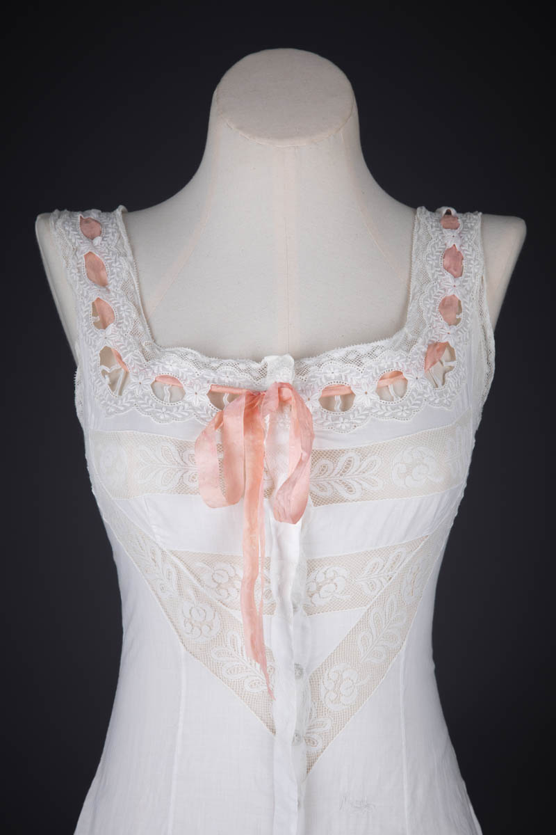 Monogrammed Cotton Lawn Chemise With Insertion Lace & Ribbonslot Trim, c. 1910s, Austria. The Underpinnings Museum. Photography by Tigz Rice