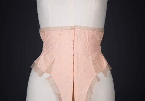Hand Embroidered Nylon Waist Cincher With Elastic Gussets & Suspenders By Préger, c. 1950s, France. The Underpinnings Museum. Photography by Tigz Rice.