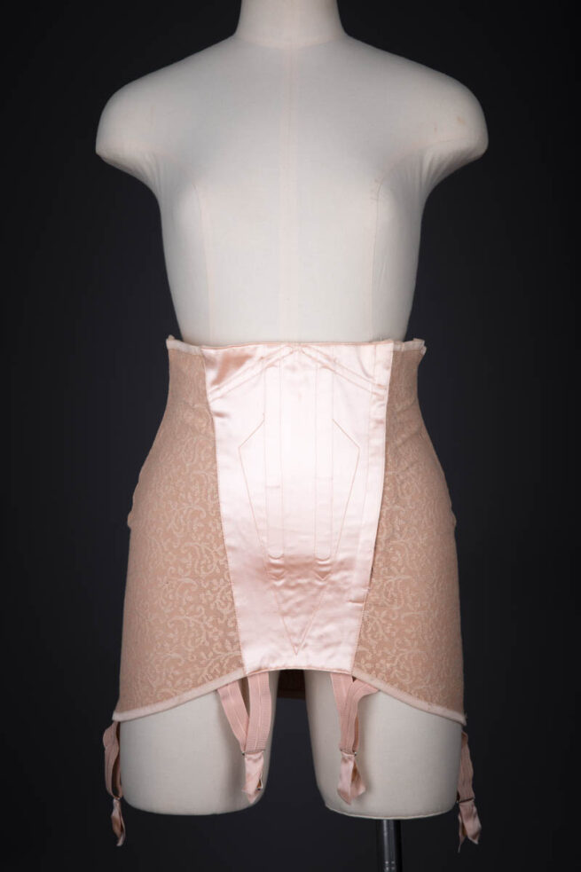 Tea Rose Quilted Satin & Embroidered Stretch Tulle Girdle , c. 1950s. The Underpinnings Museum. Photography by Tigz Rice