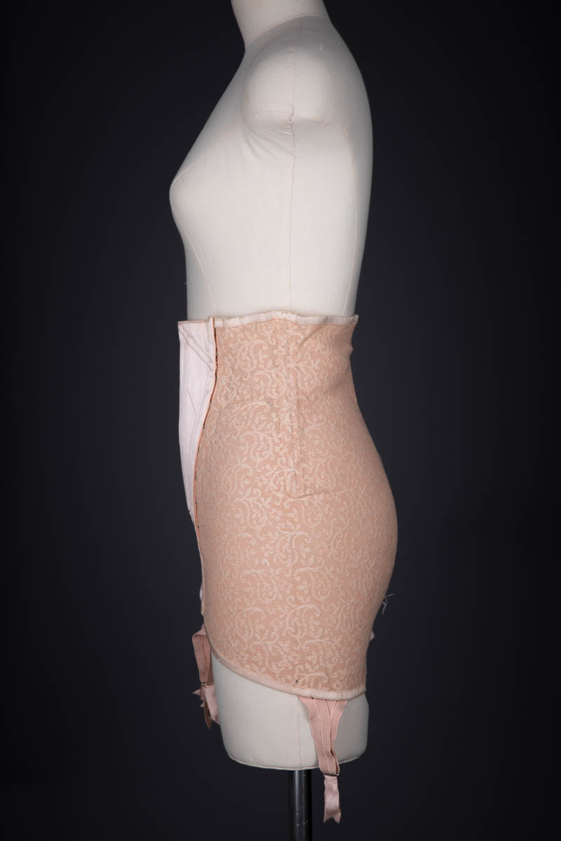 Tea Rose Quilted Satin & Embroidered Stretch Tulle Girdle , c. 1950s. The Underpinnings Museum. Photography by Tigz Rice