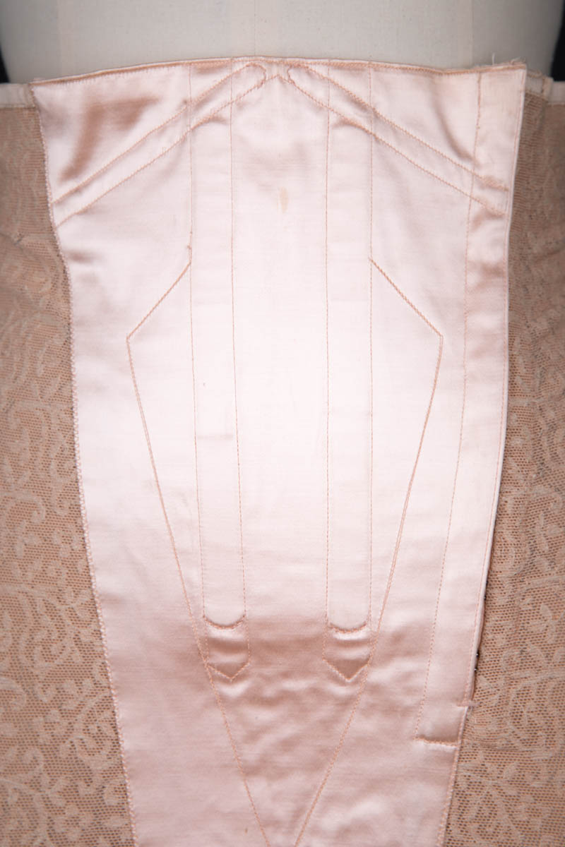 Tea Rose Quilted Satin & Embroidered Stretch Tulle Girdle , c. 1950s. The Underpinnings Museum. Photography by Tigz Rice