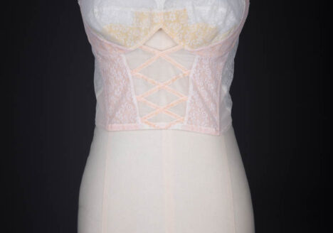 Ivory & Pink Lace And Velvet Trim Longline Bra By Christian Dior, 1957, Great Britain. The Underpinnings Museum. Photography by Tigz Rice