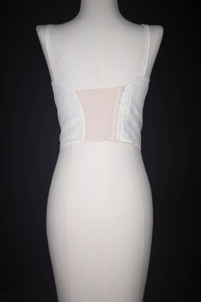 Ivory & Pink Lace And Velvet Trim Longline Bra By Christian Dior, 1957, Great Britain. The Underpinnings Museum. Photography by Tigz Rice