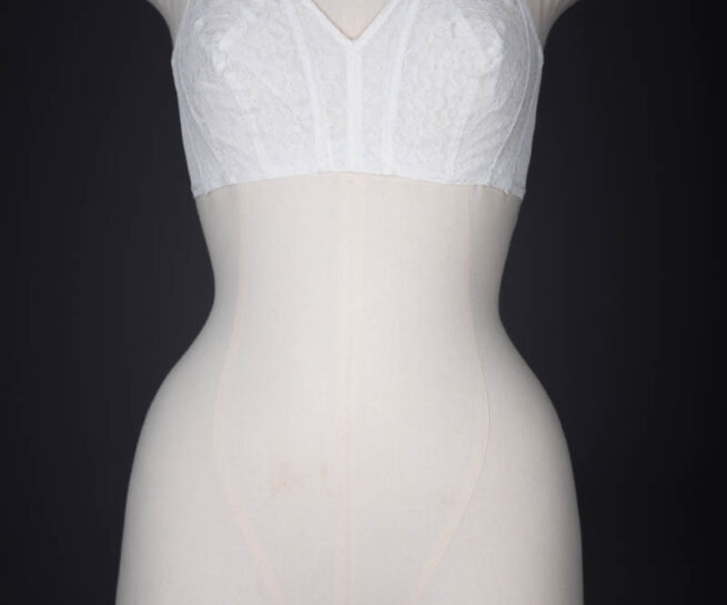 White Lace Strapless Cathedral Bra By Kestos, c. 1950s, Great Britain. The Underpinnings Museum. Photography by Tigz Rice