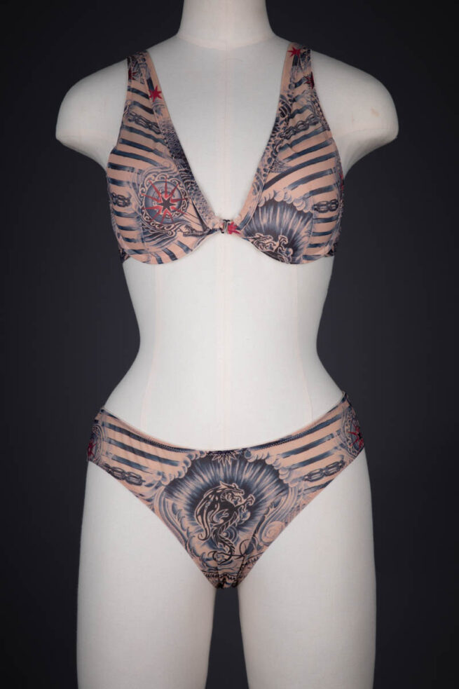 Tattoo Print Mesh Molded Cup Bra & Briefs By Jean Paul Gaultier For Lindex, 2014, Sweden. The Underpinnings Museum. Photography by Tigz Rice