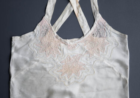 Bias Cut Satin Camisole With Lace Appliqué, c. 1930s. The Underpinnings Museum. Photography by Tigz Rice