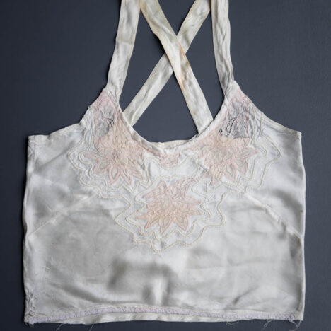 Bias Cut Satin Camisole With Lace Appliqué, c. 1930s. The Underpinnings Museum. Photography by Tigz Rice