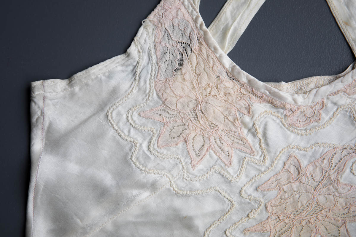 Bias Cut Satin Camisole With Lace Appliqué, c. 1930s. The Underpinnings Museum. Photography by Tigz Rice