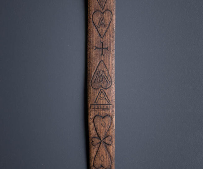 Carved Wooden Sweetheart Busk, late 18th c. - early 19th c., Great Britain. The Underpinnings Museum. Photography by Tigz Rice