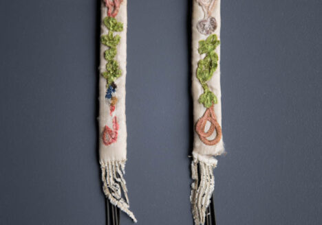 Padded Silk & Chenille Embroidery Garters With Metal Springs, late 18th century, Great Britain. The Underpinnings Museum. Photography by Tigz Rice
