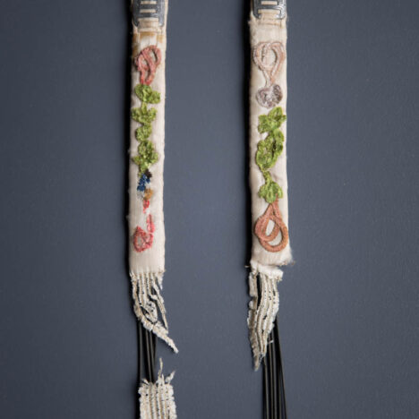 Padded Silk & Chenille Embroidery Garters With Metal Springs, late 18th century, Great Britain. The Underpinnings Museum. Photography by Tigz Rice