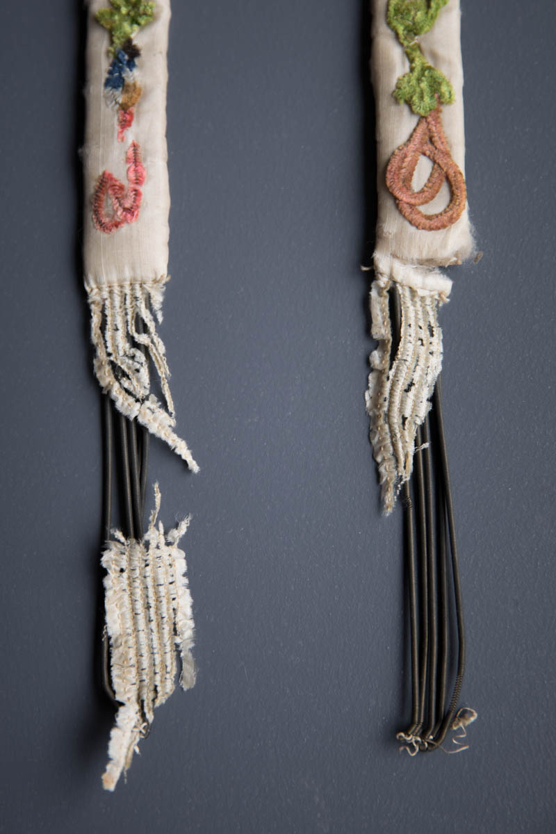 Padded Silk & Chenille Embroidery Garters With Metal Springs, late 18th century, Great Britain. The Underpinnings Museum. Photography by Tigz Rice