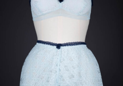 Ice Blue & Navy Nylon Lace Bra & Tap Pants By Cadolle, c. 1960s, France. The Underpinnings Museum.