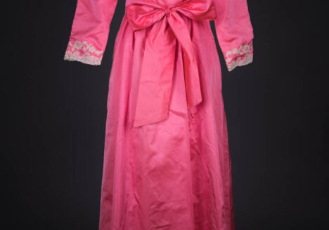 Bright Pink Silk Dressing Gown With Hand Stitched Lace Appliqué By Juel Park, c. 1950s, United States. The Underpinnings Museum. Photography by Tigz Rice