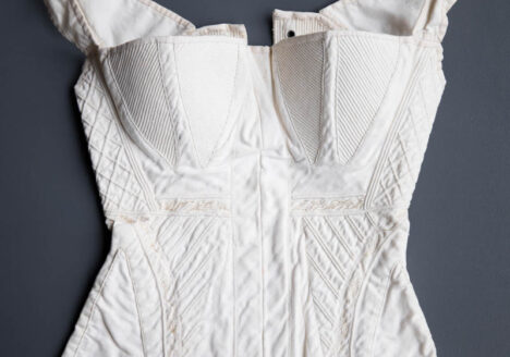 Hand Stitched, Corded & Embroidered White Cotton Corset, c. 1830-1840s. The Underpinnings Museum. Photography by Tigz Rice