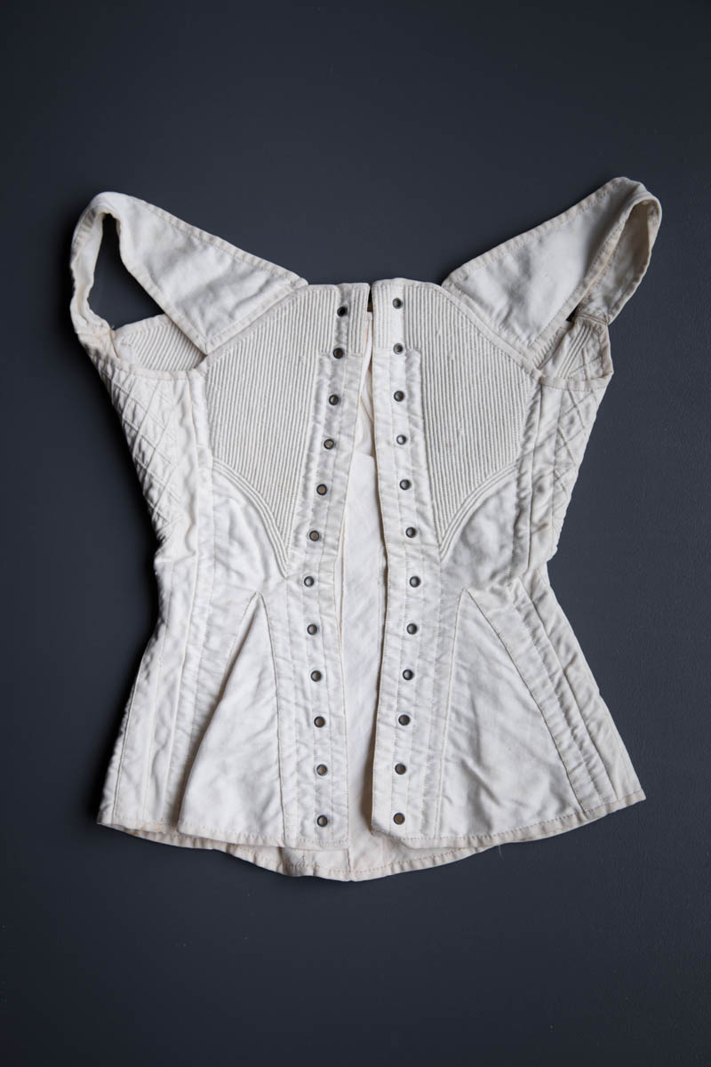 Hand Stitched, Corded & Embroidered White Cotton Corset, c. 1830-1840s. The Underpinnings Museum. Photography by Tigz Rice