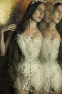 The 'Platinum' corset by Sparklewren with lingerie by Karolina Laskowska. Photography by Jenni Hampshire
