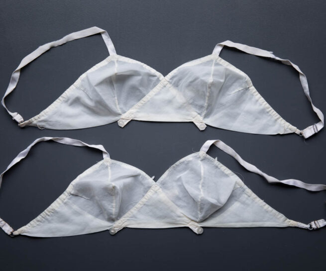 White Nylon Bras By Kestos, c. 1950s, Great Britain. The Underpinnings Museum. Photography by Tigz Rice