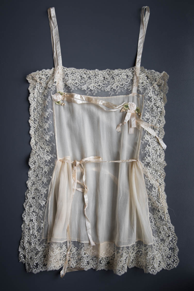 Silk Chiffon & Lace Trim Step-In With Silk Ribbonwork, c. 1910s, USA. The Underpinnings Museum. Photography by Tigz Rice.