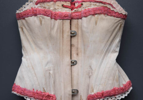 Miniature Salesman's Corset With Silk Fur Trim & Flossing Embroidery, c. 1880s. The Underpinnings Museum. Photography by Tigz Rice