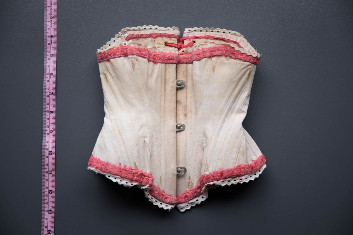 Miniature Salesman's Corset With Silk Fur Trim & Flossing Embroidery, c. 1880s. The Underpinnings Museum. Photography by Tigz Rice