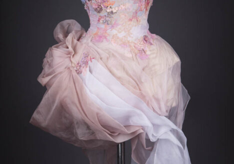 'Dawn' Corset With Draped Silk & Painted Lace Appliqué By Sparklewren, 2020, UK. The Underpinnings Museum. Photography by Tigz Rice