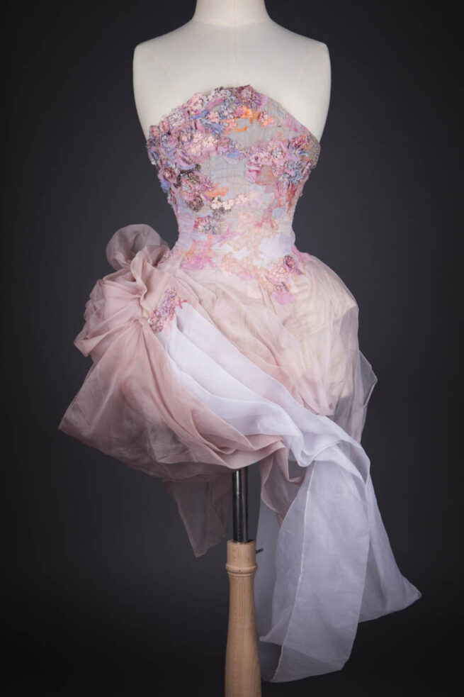 'Dawn' Corset With Draped Silk & Painted Lace Appliqué By Sparklewren, 2020, UK. The Underpinnings Museum. Photography by Tigz Rice