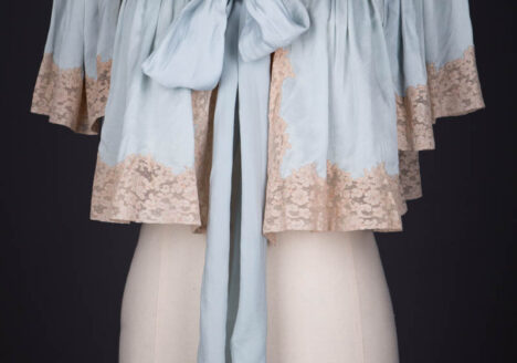 Pale Blue Silk Bed Jacket With Lace Trim & Bow Tie, c. 1930s. The Underpinnings Museum. Photography by Tigz Rice.