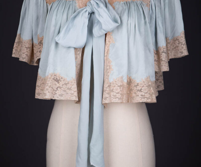 Pale Blue Silk Bed Jacket With Lace Trim & Bow Tie, c. 1930s. The Underpinnings Museum. Photography by Tigz Rice.