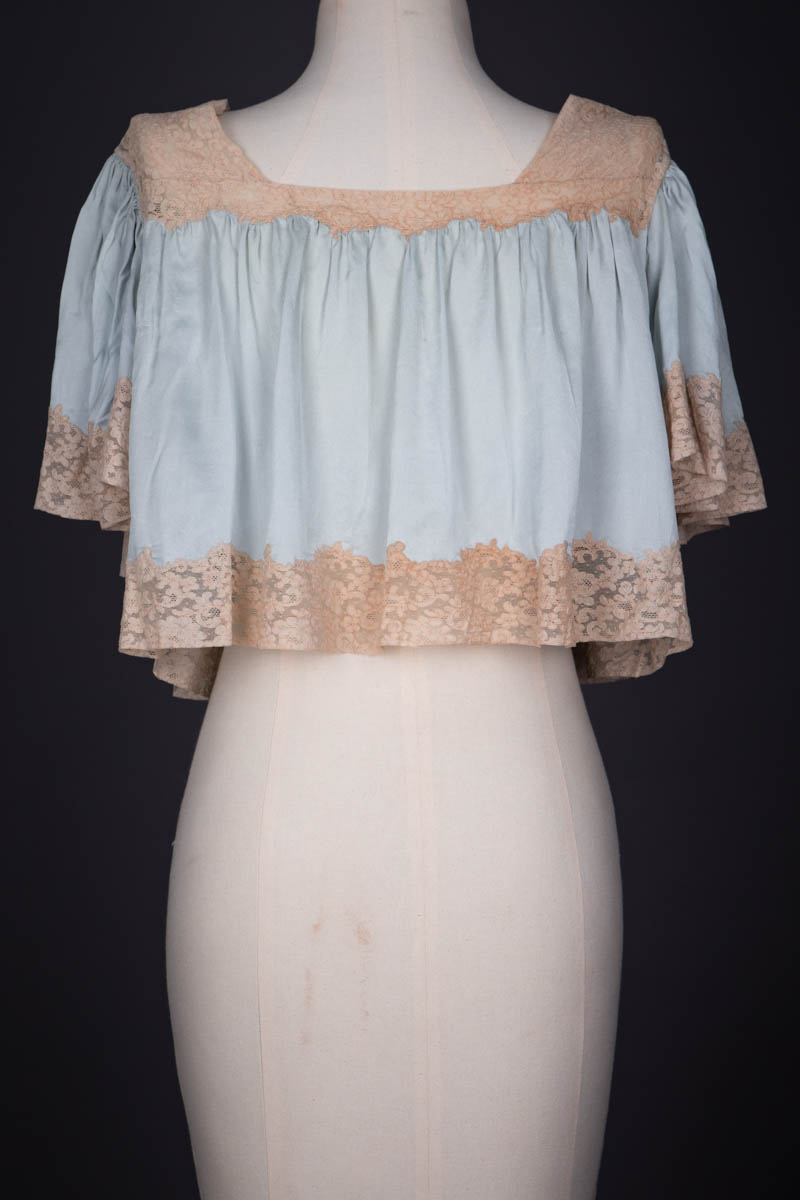 Pale Blue Silk Bed Jacket With Lace Trim & Bow Tie, c. 1930s. The Underpinnings Museum. Photography by Tigz Rice.