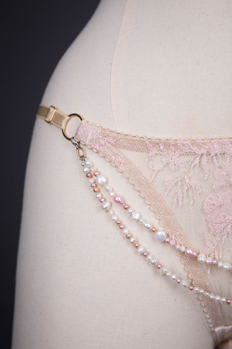 'Rosa' Bridal Chantilly Lace Lingerie Set With Pearl Beading By Karolina Laskowska, 2018, Norway. The Underpinnings Museum. Photography by Tigz Rice.