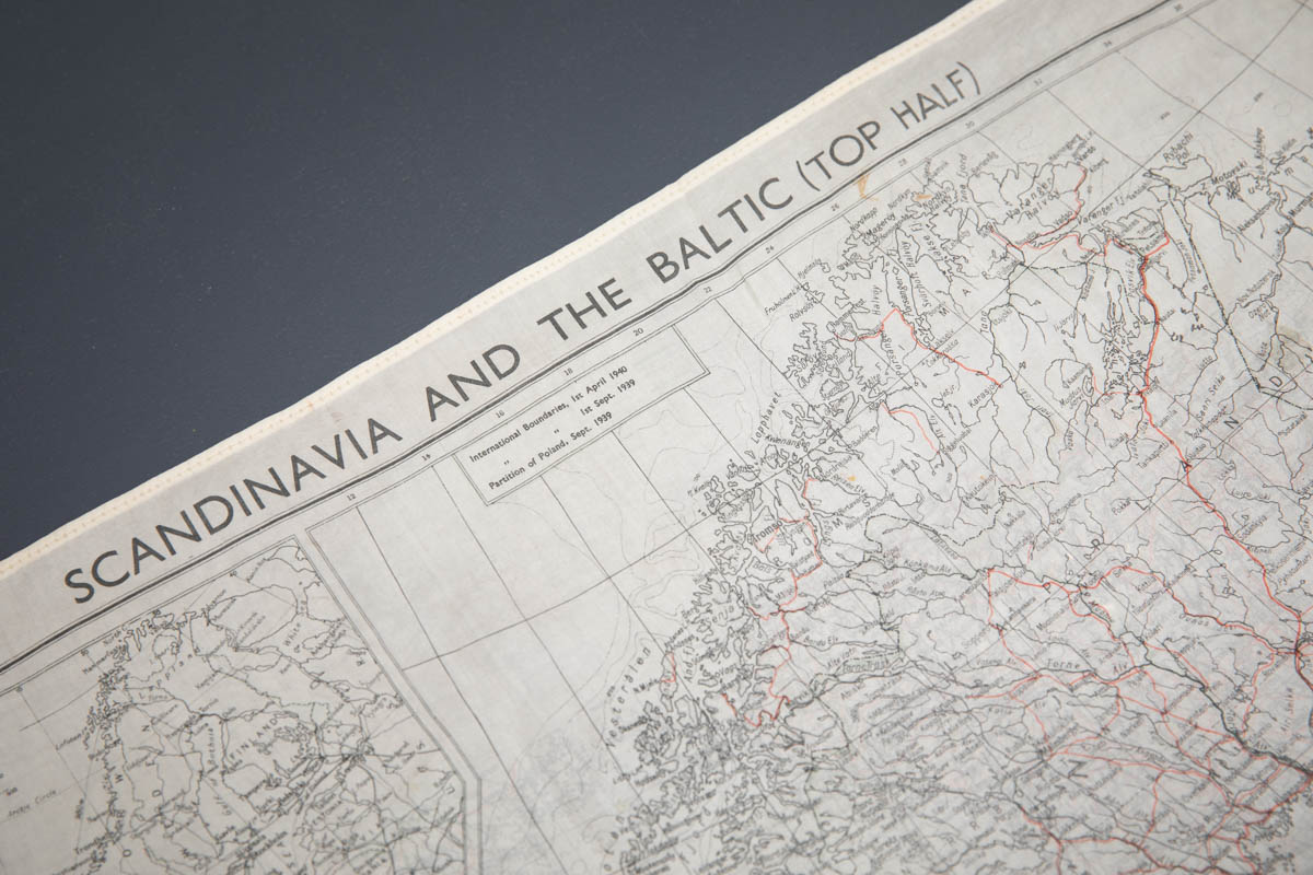 Rayon Escape Map Of Scandinavia & The Baltic, c. 1940s, Great Britain. The Underpinnings Museum. Photography by Tigz Rice.