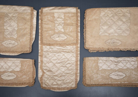 'Kathleen' Embroidered Satin Trousseau Lingerie Case Set By Carlin Comforts For Saks Fifth Avenue, c. 1944, USA. The Underpinnings Museum. Photography by Tigz Rice.